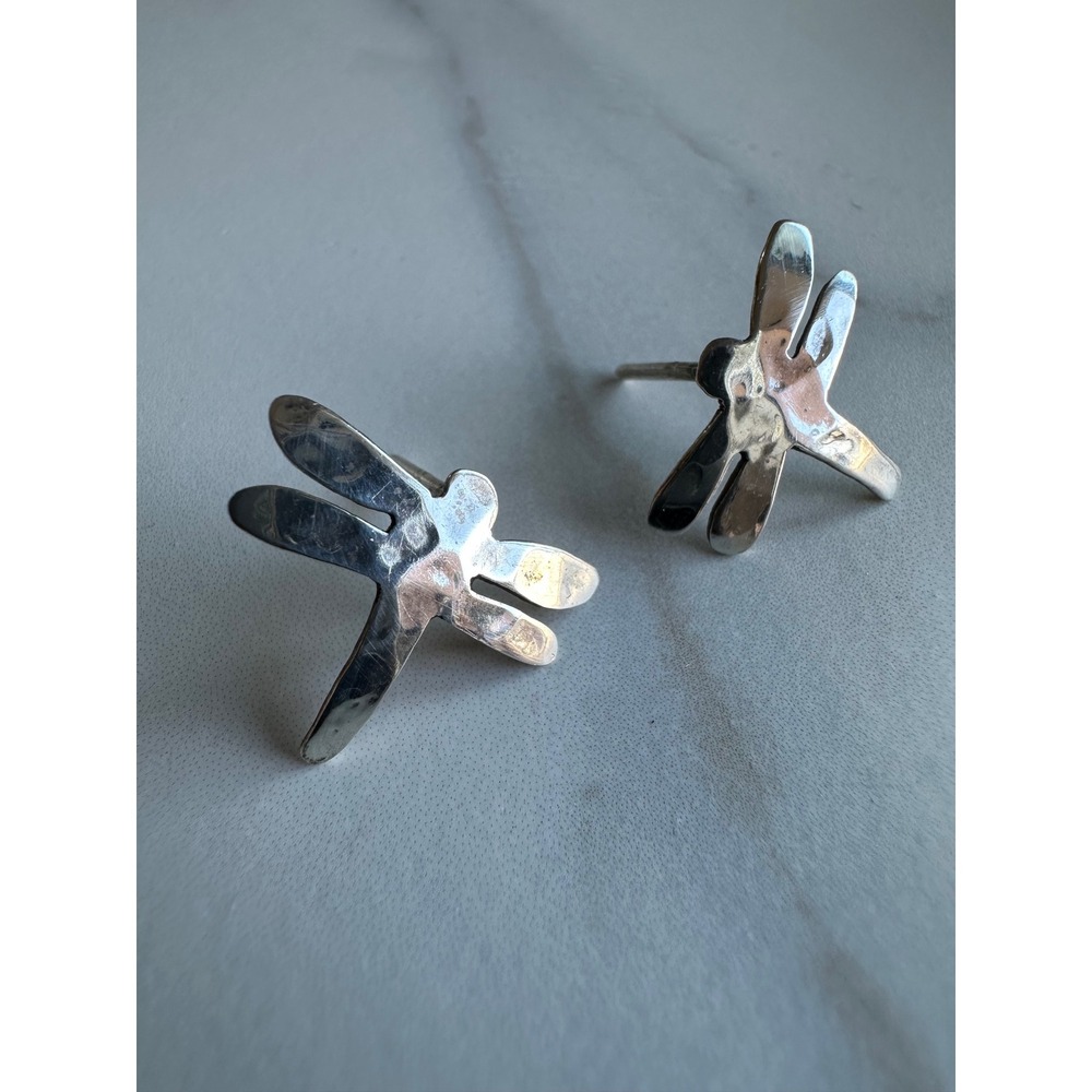 Sterling‎ Silver Dragonfly Stud Earrings 925 Minimalist Nature Jewelry 1.44g